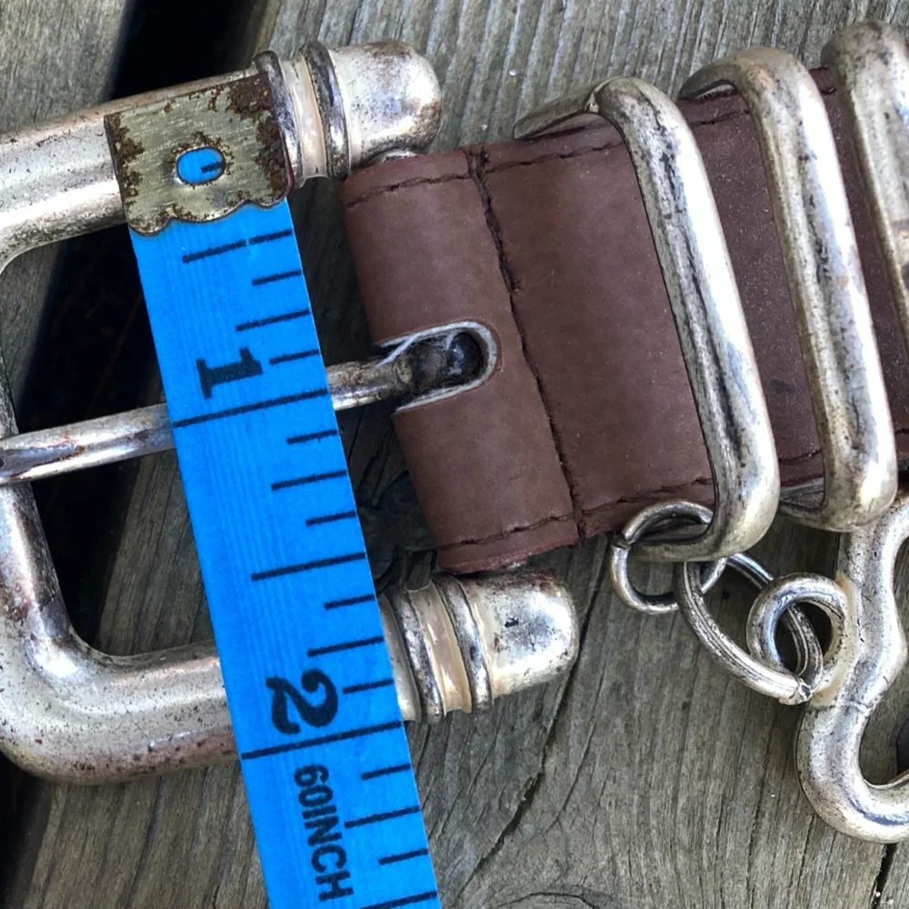 Boho Belt EVAN PICONE Silver Heart Vintage Retro Leather Light Brown Size Small